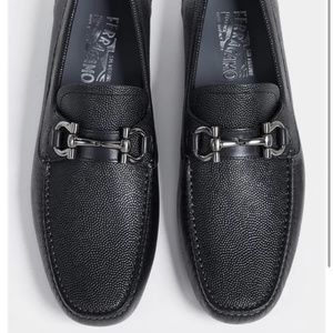 NIB MENS SALVATORE FERRAGAMO PARIGI BIT DRIVER SHOES LOAFERS BLACK LEATHER 8D